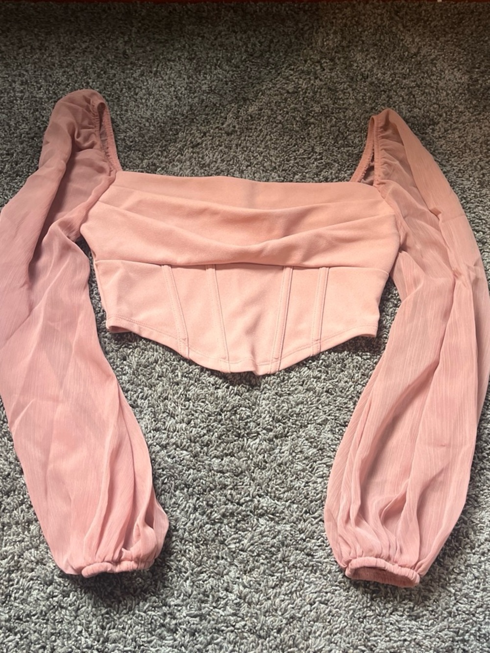 SHEIN Blush Pink Corset Crop Top with Sheer Long Sleeves